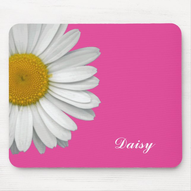 Moderne Girly Daisy Blume Name Hot Pink Mousepad (Vorne)