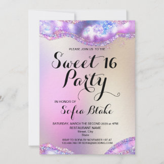 Moderne Girly Elegant Glitzer 16. Geburtstag Opal Einladung