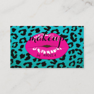 Moderne Girly Elegante Leopard Print Pink Lips Visitenkarte