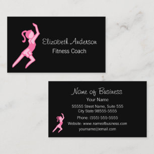 Moderne Girly Girl Pinke und schwarze Fitness-Coac Visitenkarte