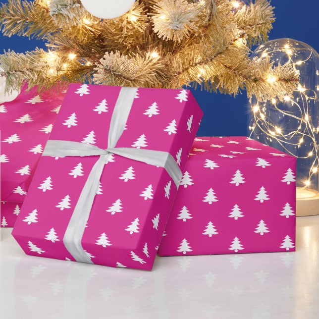 Moderne Girly Hot Pink Weihnachtsbäume Geschenkpapier (Feiertage)