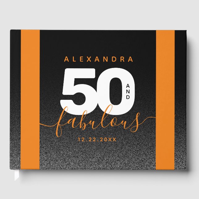 Moderne Girly Orange 50 und fabulous Gästebuch (Vorderseite)