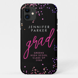 Moderne Girly Pink Black Confetti School Graduate Case-Mate iPhone Hülle