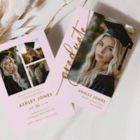 Moderne Girly Pink & Gold 4 Foto Graduation Party