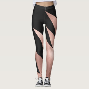 Moderne Girly Rose Gold Black Geometric Leggings