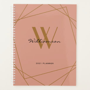 Moderne Girly Rose Gold Monogram Script Name 2022 Planer