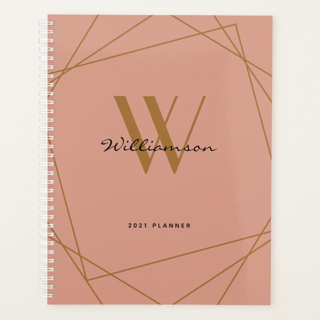 Moderne Girly Rose Gold Monogram Script Name 2022 Planer (Vorderseite)