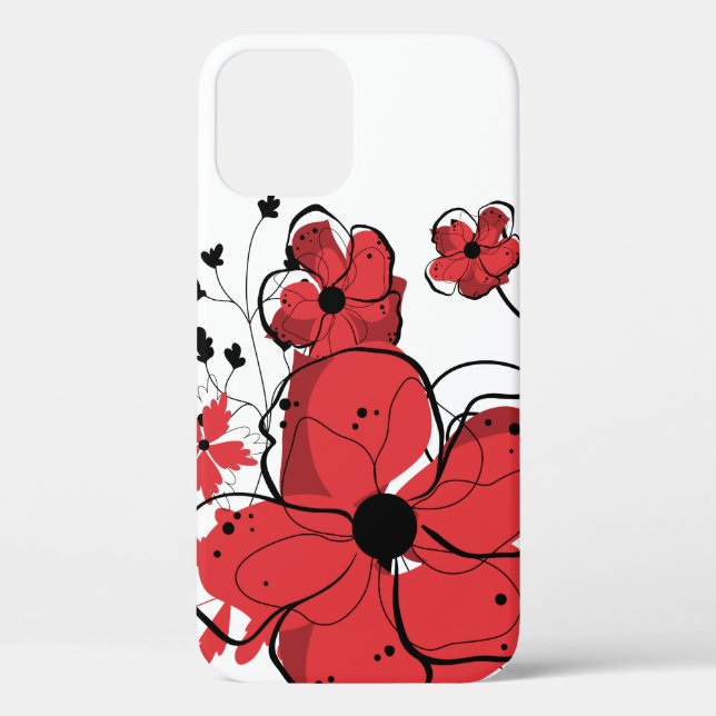 Moderne Girly rote und schwarze Blumen Case-Mate iPhone Hülle (Rückseite)