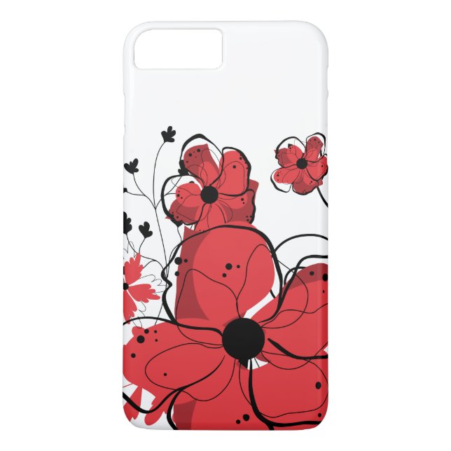 Moderne Girly rote und schwarze Blumen Case-Mate iPhone Hülle (Rückseite)