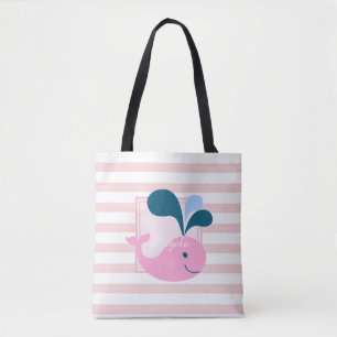 Moderne Girly Striped, Cartoon Whale - Personalisi