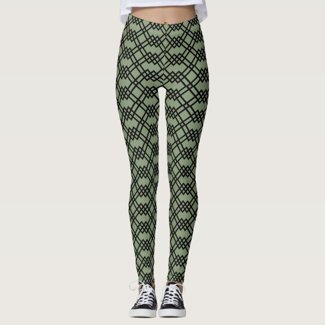 Moderne Gittergeometrie, grüne Jade und schwarz Leggings (Vorderseite)