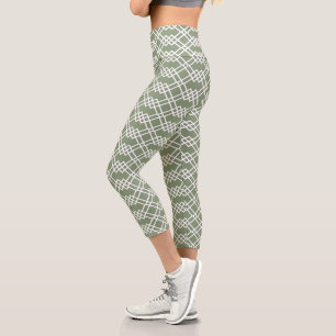 Moderne Gittergeometrie Sage Grün Jade & Weiß Capri Leggings
