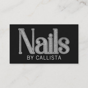 Moderne Glam Black Silver Glitzer Nails Visitenkarte