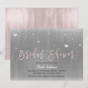 Moderne Glam Brautparty Silber Grau Rosa Herzen Einladung