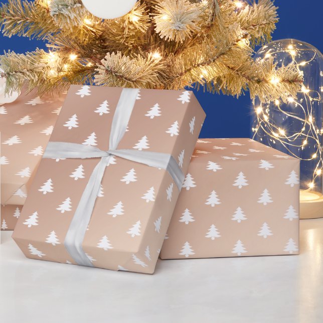 Moderne Glam Chic Pink Weihnachtsbaumen Rose Gold Geschenkpapier (Feiertage)