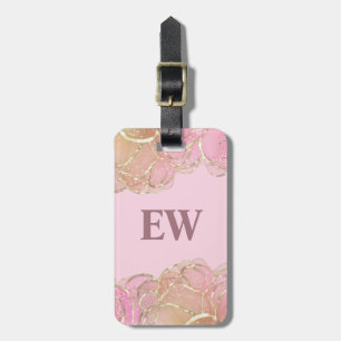 Moderne Glam Elegante Monogram Pink Imitate Gold A Gepäckanhänger