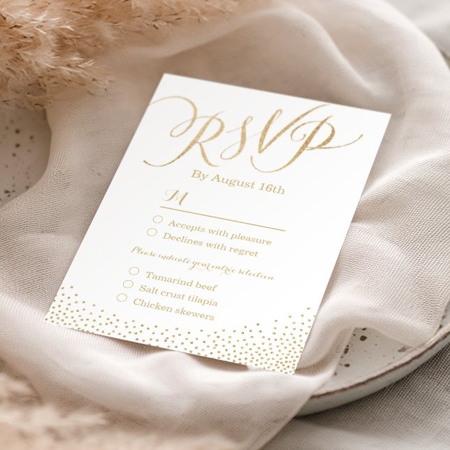 Moderne Glam-Imitate Gold Glitzer Kalligraphie UAW RSVP Karte (Modern glam faux gold glitter calligraphy RSVP)