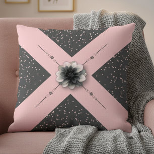 Moderne Glam Rosa Graue Dahlie Floral Kissen