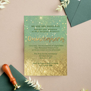Moderne Glam Teal und Gold Glitter Folie Quinceañe Einladung