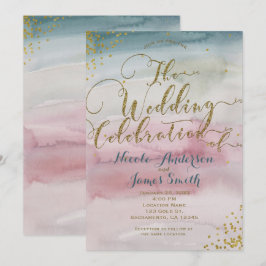 Moderne Glam Watercolor Goldene Hochzeit Einladung