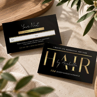 Moderne Glamour Schwarz & Gold Chic Friseur Salon Terminkarte