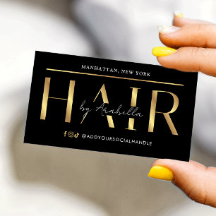 Moderne Glamour Schwarz & Gold Chic Friseur Salon Visitenkarte