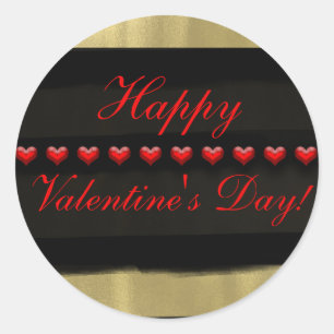 Moderne Glamour Schwarz & Gold Rote Herzen Valenti Runder Aufkleber