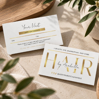 Moderne Glamour Weiße & Goldene Chic Friseursalon Terminkarte