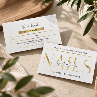 Moderne Glamour Weiße & Goldene Chic Maniküre Nage Terminkarte
