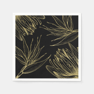 Moderne glamouröse goldene und schwarze tropische serviette