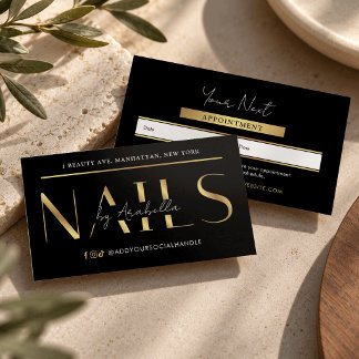 Moderne Glamouröse schwarze und goldene Chic Manik Terminkarte