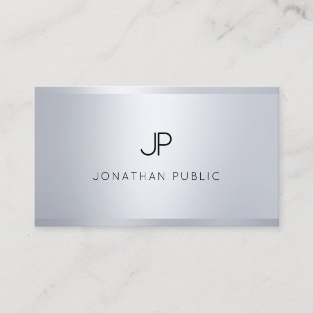 Moderne glamouröse Silber-Look Elegante Monogram T Visitenkarte (Vorderseite)