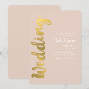 Moderne Glänzende Faux-Goldfolie Beige Glam Hochze Einladung