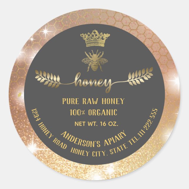 Moderne, glänzende Goldkronen-Honigkraut Runder Aufkleber (Vorderseite)