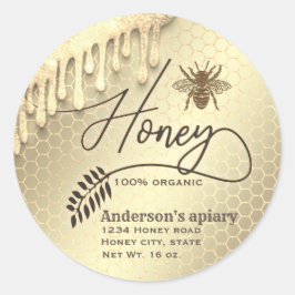Moderne glänzende Tropfen Honigbiene Drehbuch Honi Runder Aufkleber
