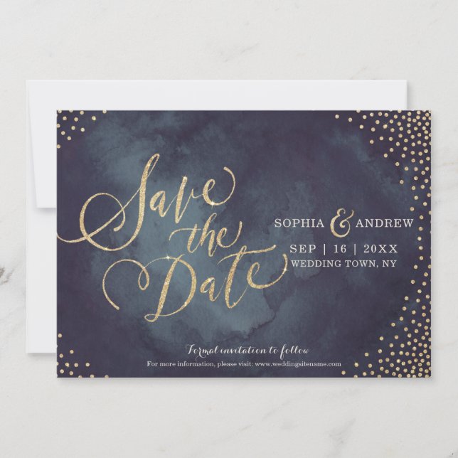 Moderne Glattgold-Glitzer-Kalligraphie Save the Da Save The Date (Vorderseite)