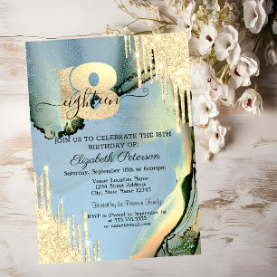 Moderne Glitter-Drips Alcohol-Tinte 18. Geburtstag Einladung