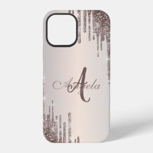 Moderne Glitter Drips Rose Gold, Monogram Case-Mat iPhone 12 Hülle
