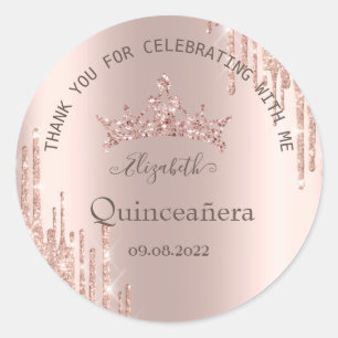 Moderne Glitter-Drips Rose Gold Quinceañera Runder Aufkleber