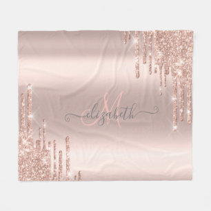 Moderne Glitter-Drips Roségold-Monogramm Fleecedecke