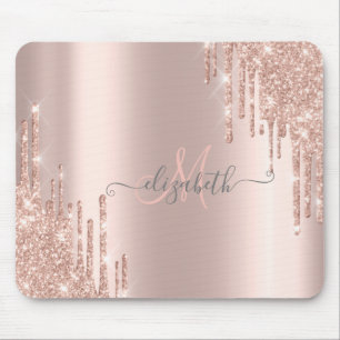 Moderne Glitter-Drips Roségold-Monogramm Mousepad