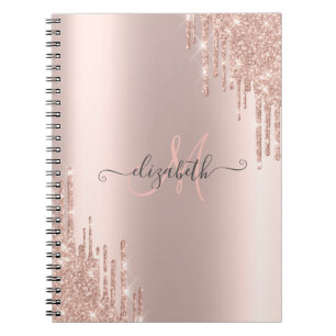 Moderne Glitter-Drips Roségold-Monogramm Notizblock