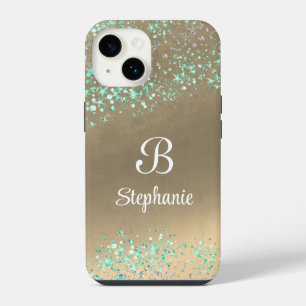 Moderne Glitter-Funkelsterne Gold iPhone 14 Hülle
