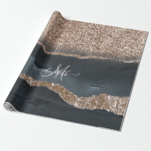 Moderne Glitter-Marmor-Monogramm Geschenkpapier