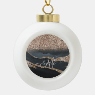 Moderne Glitter-Marmor-Monogramm Keramik Kugel-Ornament