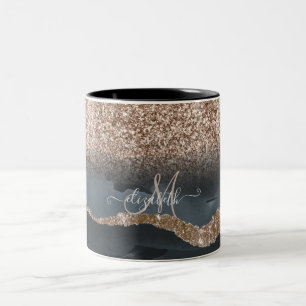 Moderne Glitter-Marmor-Monogramm Zweifarbige Tasse