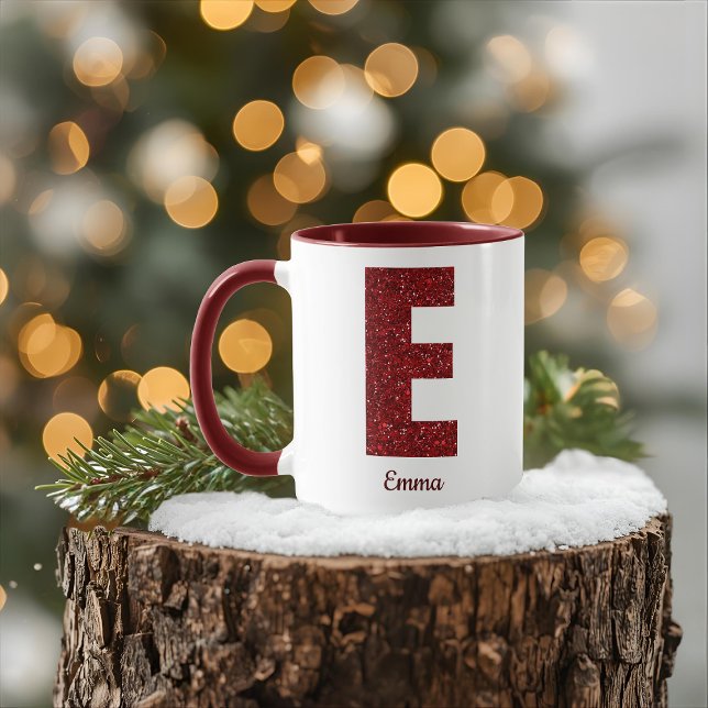 Moderne Glitter-Monogramm-E-Tasse mit Namen Tasse (Von Creator hochgeladen)