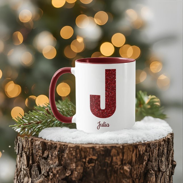 Moderne Glitter-Monogramm-J-Tasse mit Namen Tasse (Von Creator hochgeladen)
