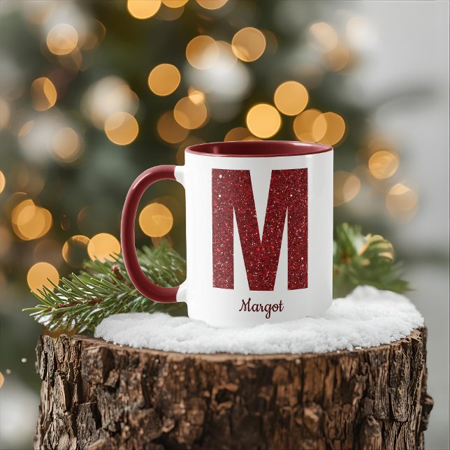 Moderne Glitter-Monogramm-M-Tasse mit Namen Tasse (Von Creator hochgeladen)