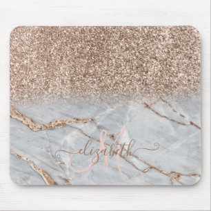 Moderne Glitter-Ombre-Roségold-Marmor-Monogramm Mousepad